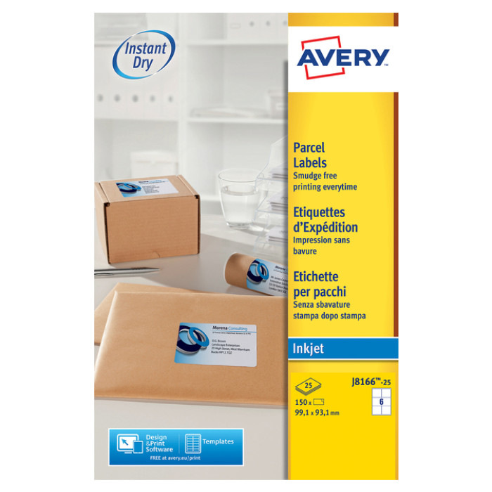 Etiket Avery J8166-25 99.1x93.1mm wit 150 stuks