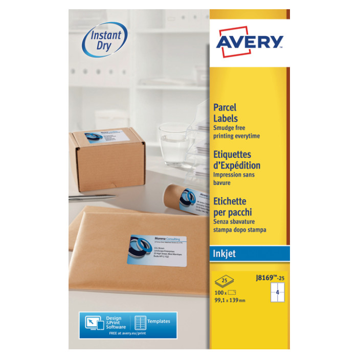 Etiket Avery J8169-25 99.1x139mm wit 100 stuks