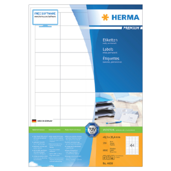 Etiket HERMA 4608 48.3x25.4mm premium wit 8800 stuks