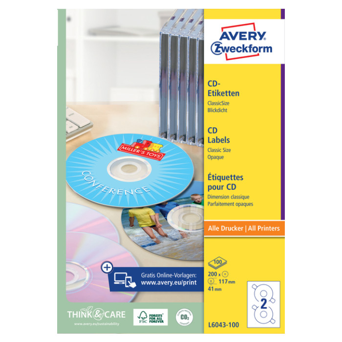 Etiket Avery L6043-100 CD wit 200 stuks