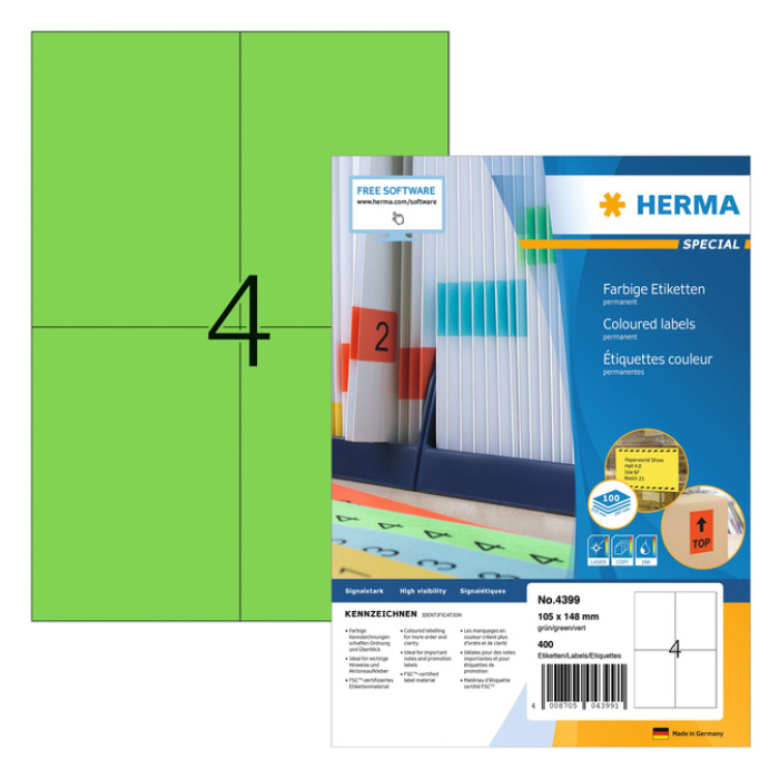 Etiket HERMA 4399 105x148mm A6 groen 400 stuks