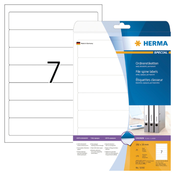 Rugetiket HERMA 5090 smal 38x192mm zelfklevend wit