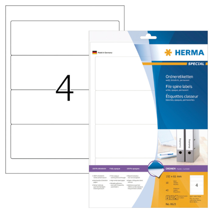 Rugetiket HERMA 5090 smal 38x192mm zelfklevend wit