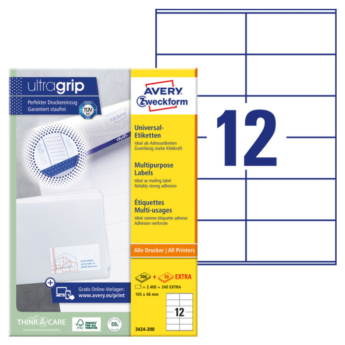 Etiket Avery 3424-200 105x48mm wit 2400 stuks