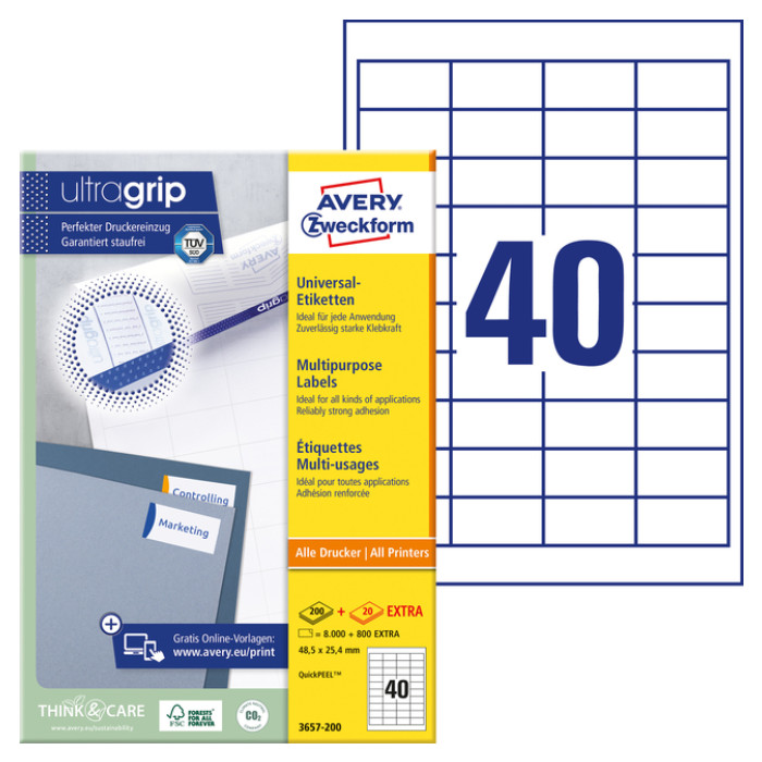 Etiket Avery 3657-200 48.5x25.4mm wit 8000 stuks