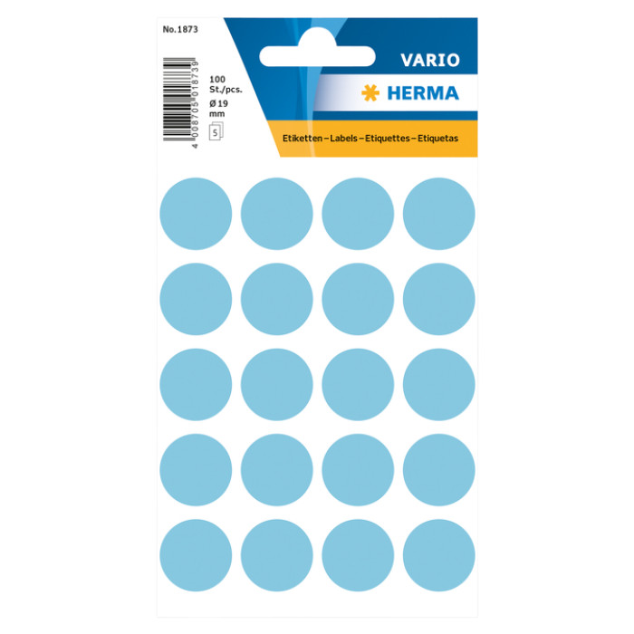 Etiket HERMA 1873 rond 19mm blauw 100 stuks