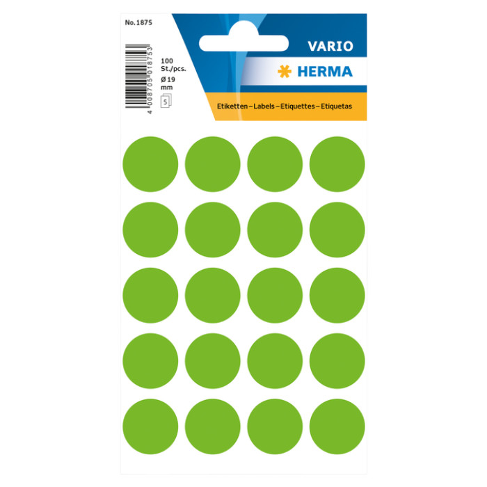 Etiket HERMA 1875 rond 19mm groen 100 stuks