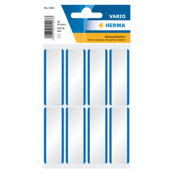Naambadge etiket HERMA 1903 54x19mm wit/blauw 16 stuks