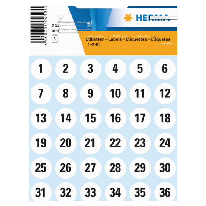 Etiket HERMA 4124 12mm getallen 1-240 240 stuks