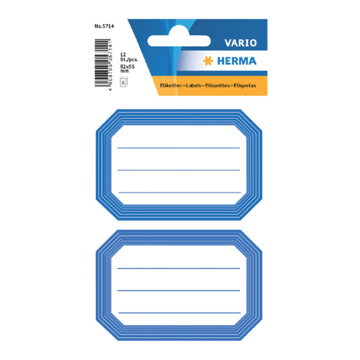 Etiket HERMA 5714 82x55mm schrift blauwe rand 12 stuks