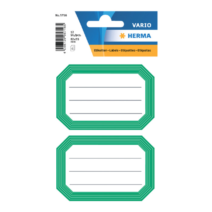 Etiket HERMA 5716 82x55mm schrift groene rand 12 stuks