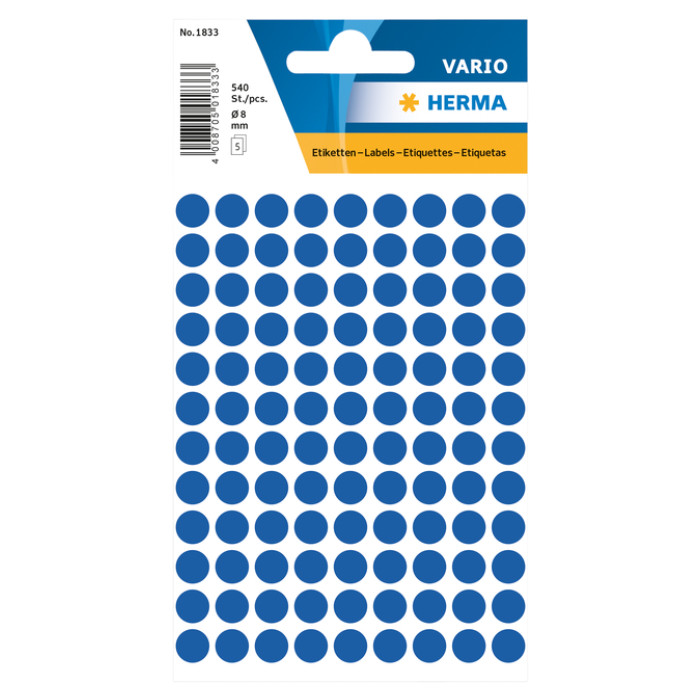 Etiket HERMA 1833 rond 8mm donkerblauw 540 stuks