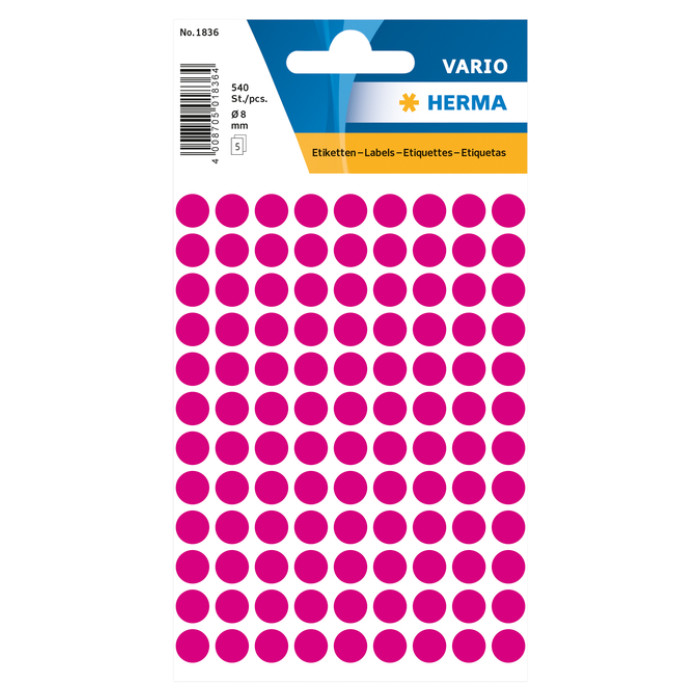 Etiket HERMA 1836 rond 8mm roze 540 stuks