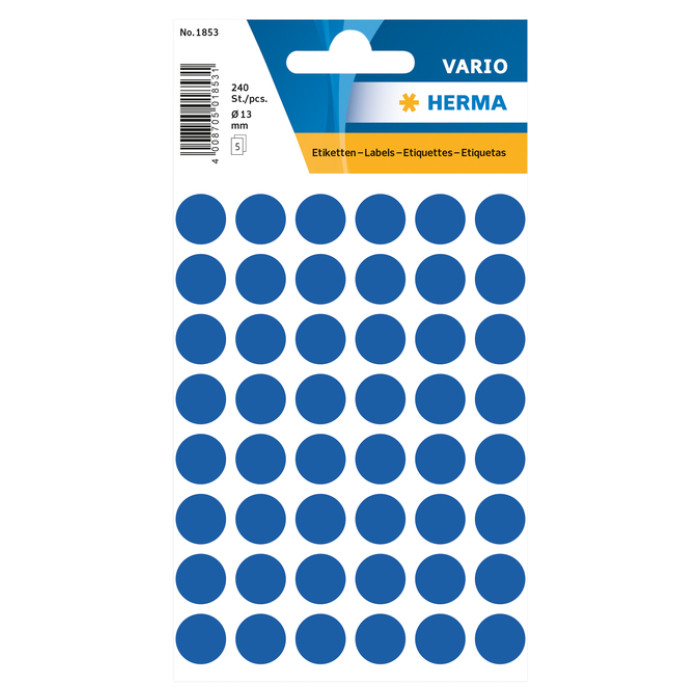 Etiket HERMA 1853 rond 13mm donkerblauw 240 stuks