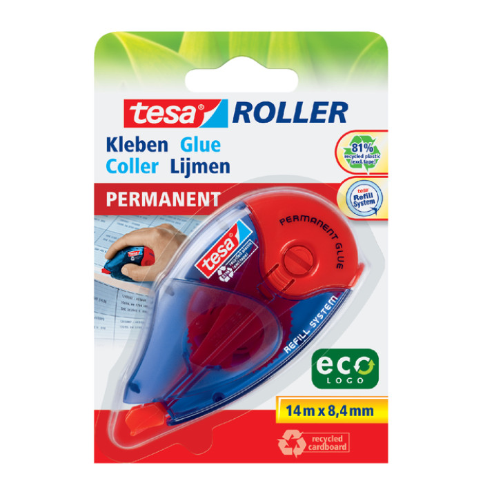 Lijmroller tesa® ecoLogo® permanent navulbaar op blister