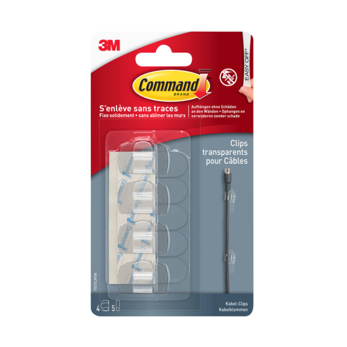 Kabelklem Command rond incl bevestigingsstrips transparant 4 stuks