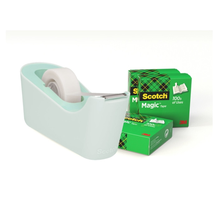 Plakbandhouder Scotch C18 mint + 4 rollen magic tape 19mmx33m