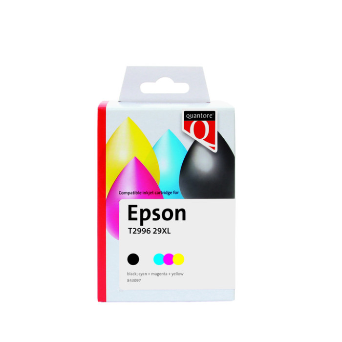 Inktcartridge Quantore alternatief tbv Epson 29XL T2996 zwart + 3 kleuren remanufactured