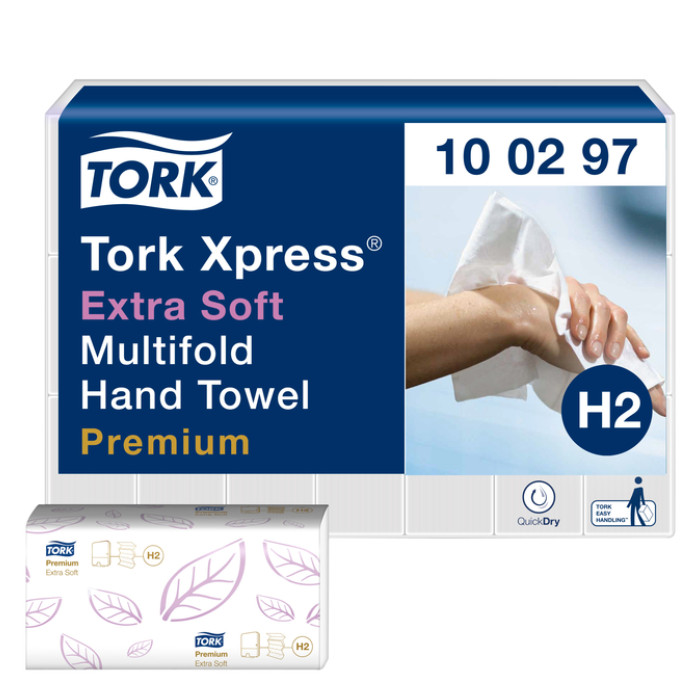 Handdoek Tork H2 Xpress Premium multifold 2-laags 212x340mm 21x100 vel wit 100297