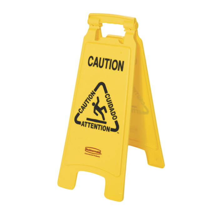 Waarschuwingsbord Rubbermaid tweezijdig meertalig 64cm geel