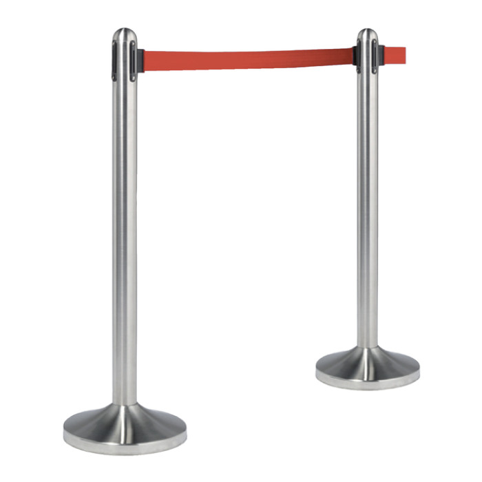 Afzetpaal Securit RVS met rolband 210cm rood