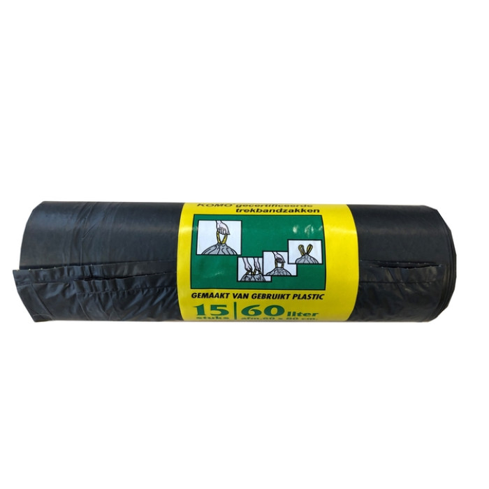 Vuilniszak Komo 60 liter zwart rol à 20 stuks