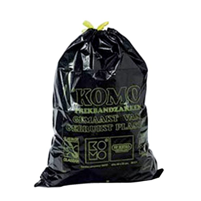 Vuilniszak Komo 60 liter met trekband zwart rol à 15 stuks