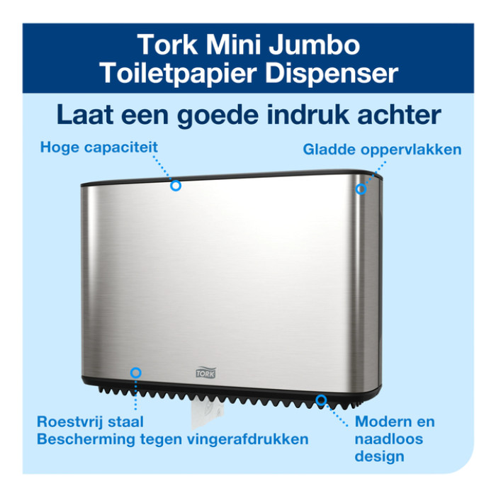 Toiletpapierdispenser Tork T2 Image Line jumbo klein zilver 460006