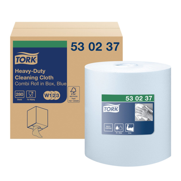 Reinigingsdoek Tork W1-W2-W3 Premium Heavy-Duty 1-laags 280 vel blauw 530237