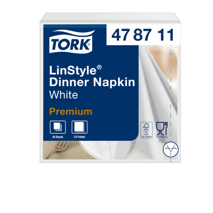 Dinerservet Tork Linstyle Premium 1/4 vouw 1-laags 390x390mm 50 vel wit 478722