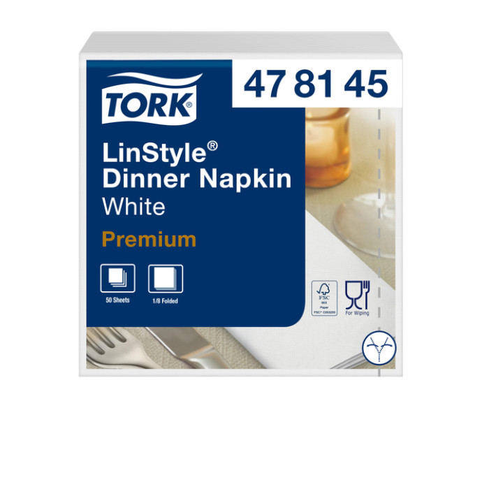 Dinerservet Tork Linstyle Premium 1/8 vouw 1-laags 390x390mm 50 vel wit 478180