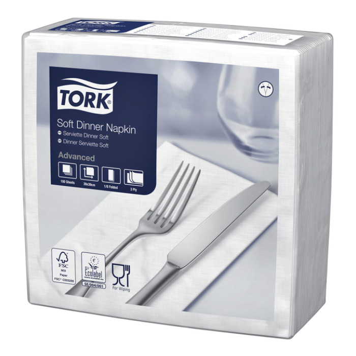 Dinerservet Tork Advanced 1/8 vouw 3-laags 395x390mm 100 vel wit 477579