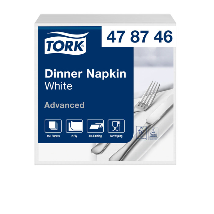 Dinerservet Tork Advanced 1/4 vouw 2-laags 395x390mm 150 vel wit 478746