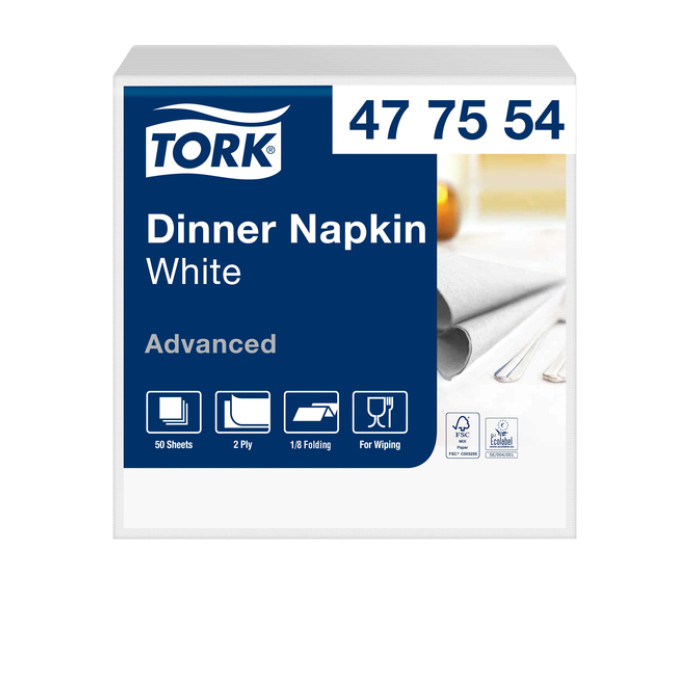 Dinerservet Tork Advanced 1/8 vouw 2-laags 395x390mm 150 vel wit 477554