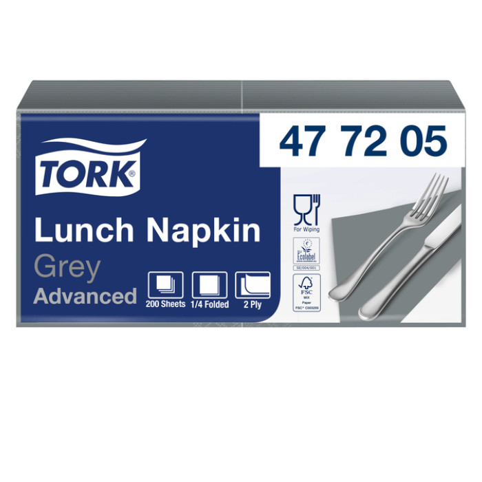 Lunchservet Tork Advanced 1/4 vouw 2-laags 328x325mm 200 vel grijs 477205