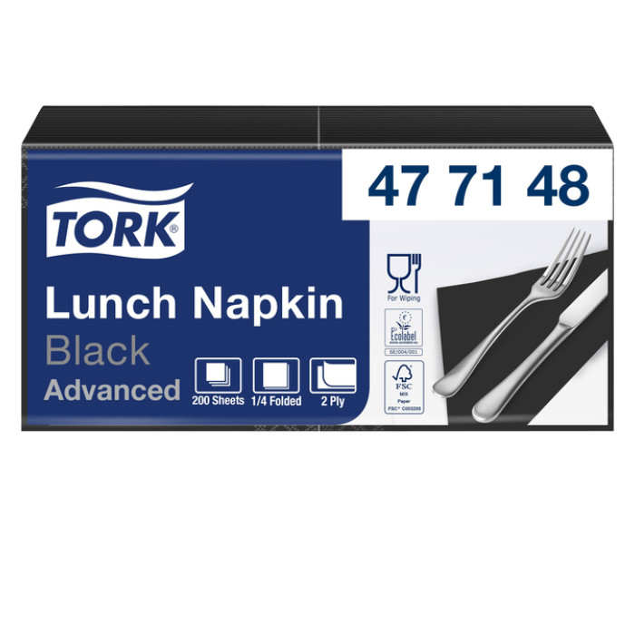 Lunchservet Tork Advanced 1/4 vouw 2-laags 328x325mm 200 vel zwart 477148