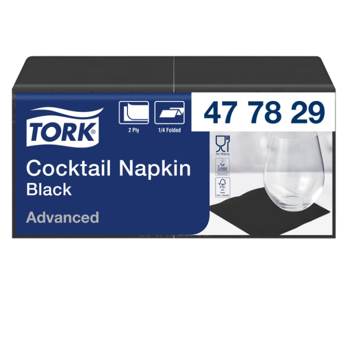Cocktailservet Tork Advanced 1/4 vouw 2-laags 238x238mm 200 vel zwart 477829