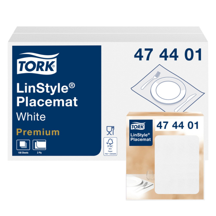 Placemat Tork Linstyle Premium 2-laags 390x300mm 100 vel wit 474401