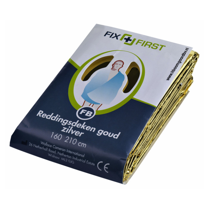 Reddingsdeken FixFirst folie 160x210cm zilver/goud