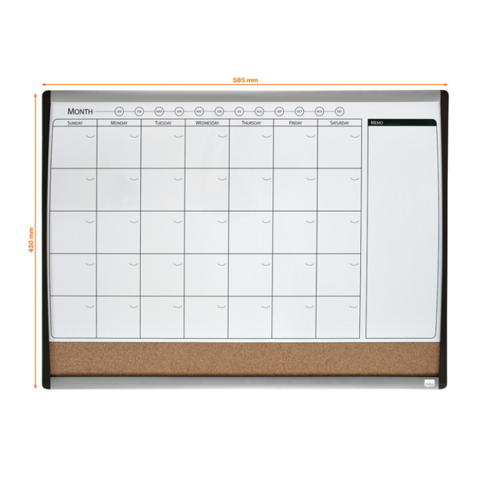 Whiteboard Nobo magnetische planner met prikbord van kurk 58,5x43cm