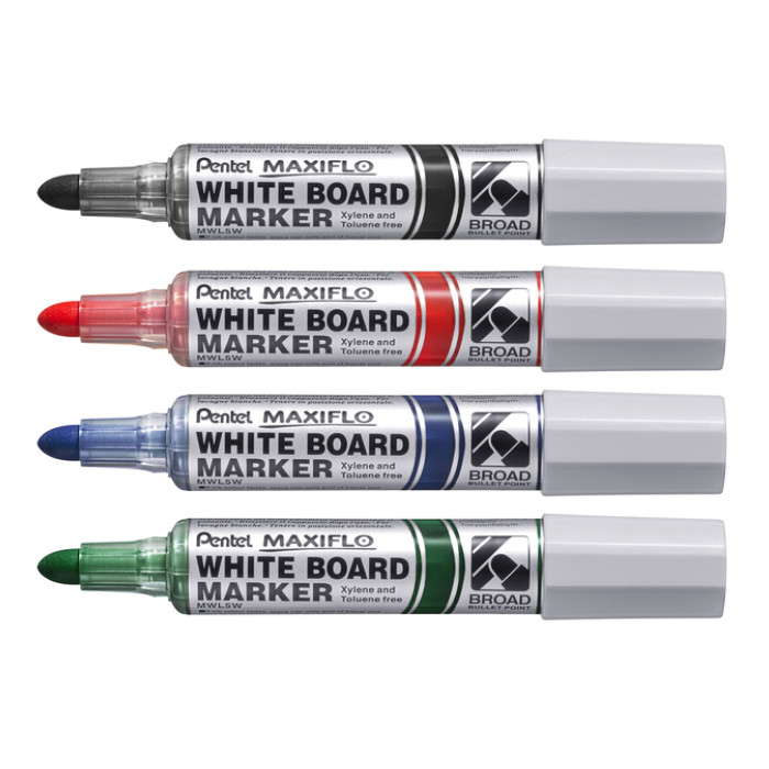 Whiteboardmarker Pentel MWL5M Maxiflo rond 3mm rood
