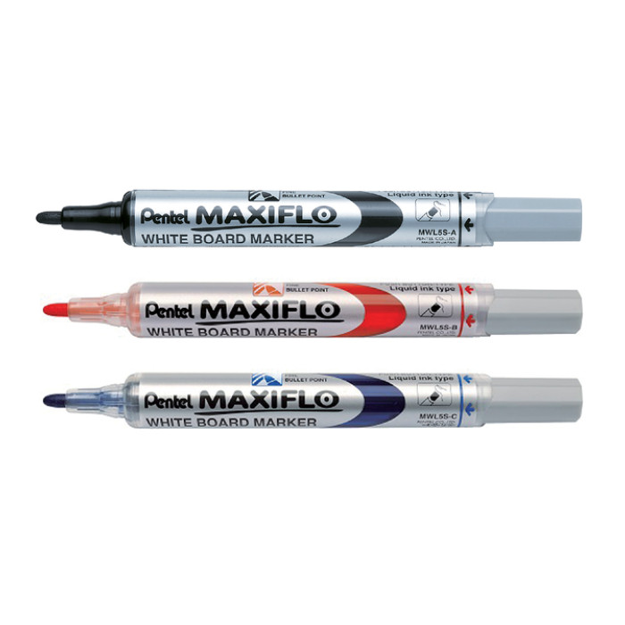 Whiteboardmarker Pentel MWL5S Maxiflo rond 1mm blauw