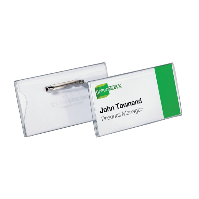Badge Durable 8001 met speld en klemrand 40x75mm