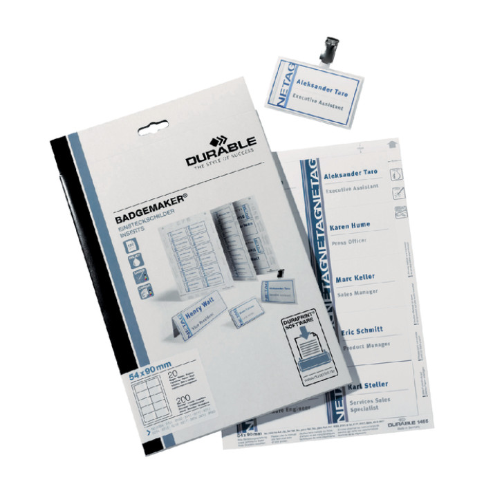Badgekaart Durable 1420 bedrukbaar A6 80 stuks