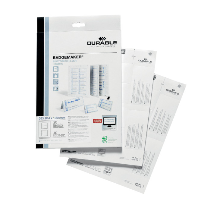 Badgekaart Durable 1420 bedrukbaar A6 80 stuks
