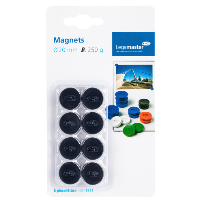 Magneet Legamaster 20mm 250gr zwart 8 stuks
