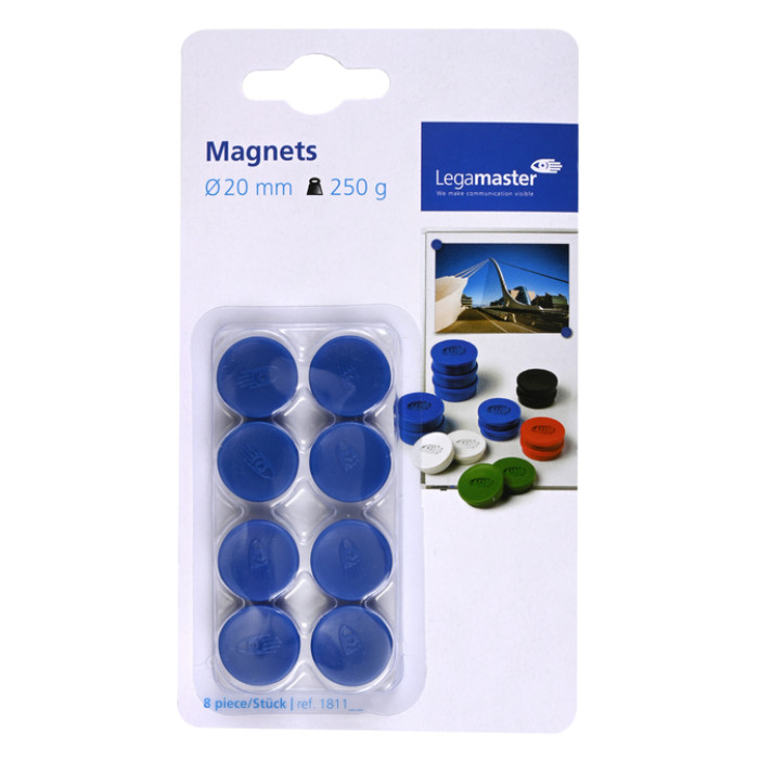 Magneet Legamaster 20mm 250gr blauw 8 stuks