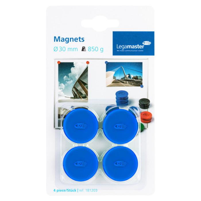 Magneet Legamaster 30mm 850gr blauw 4 stuks