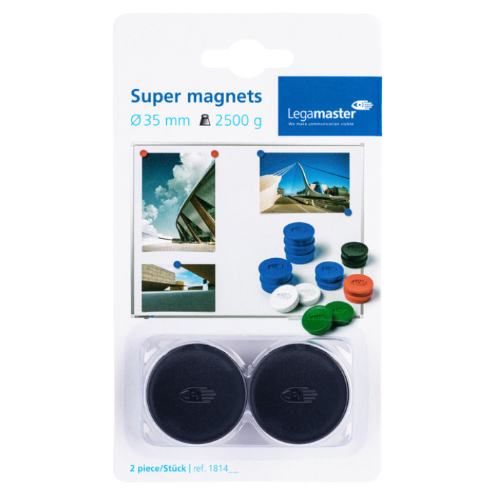 Magneet Legamaster 35mm super 2500gr zwart 2 stuks