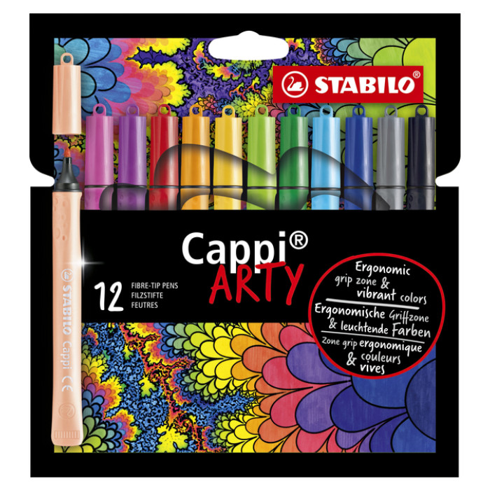Viltstift STABILO Cappi 168/12 Arty medium assorti etui à 12 stuks